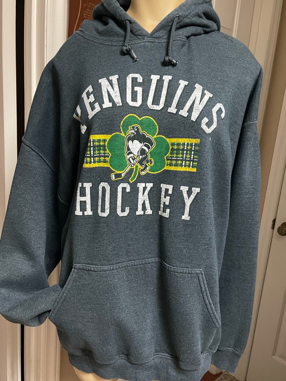 Gildan Dark Gray Penguins Hockey Hoodie with Green & Yellow Logo